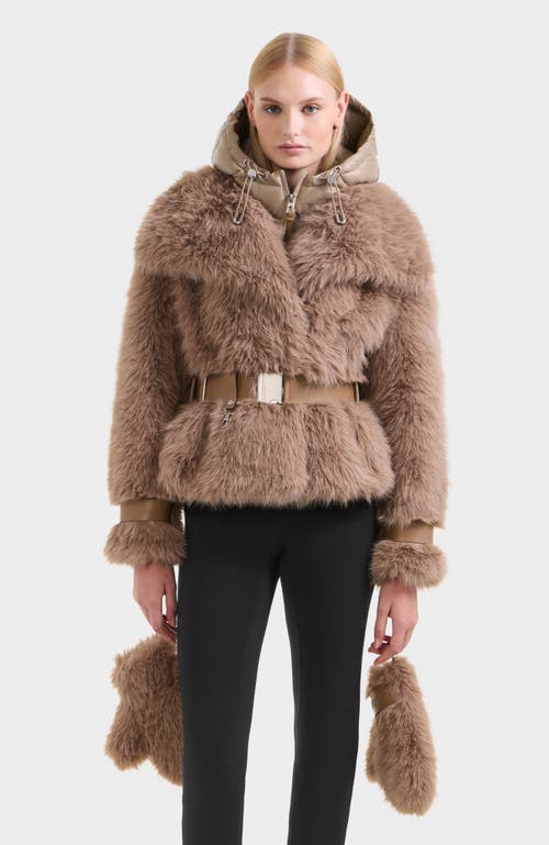Rudsak Chloe Faux Fur Jacket With Puffer Hood In Brown