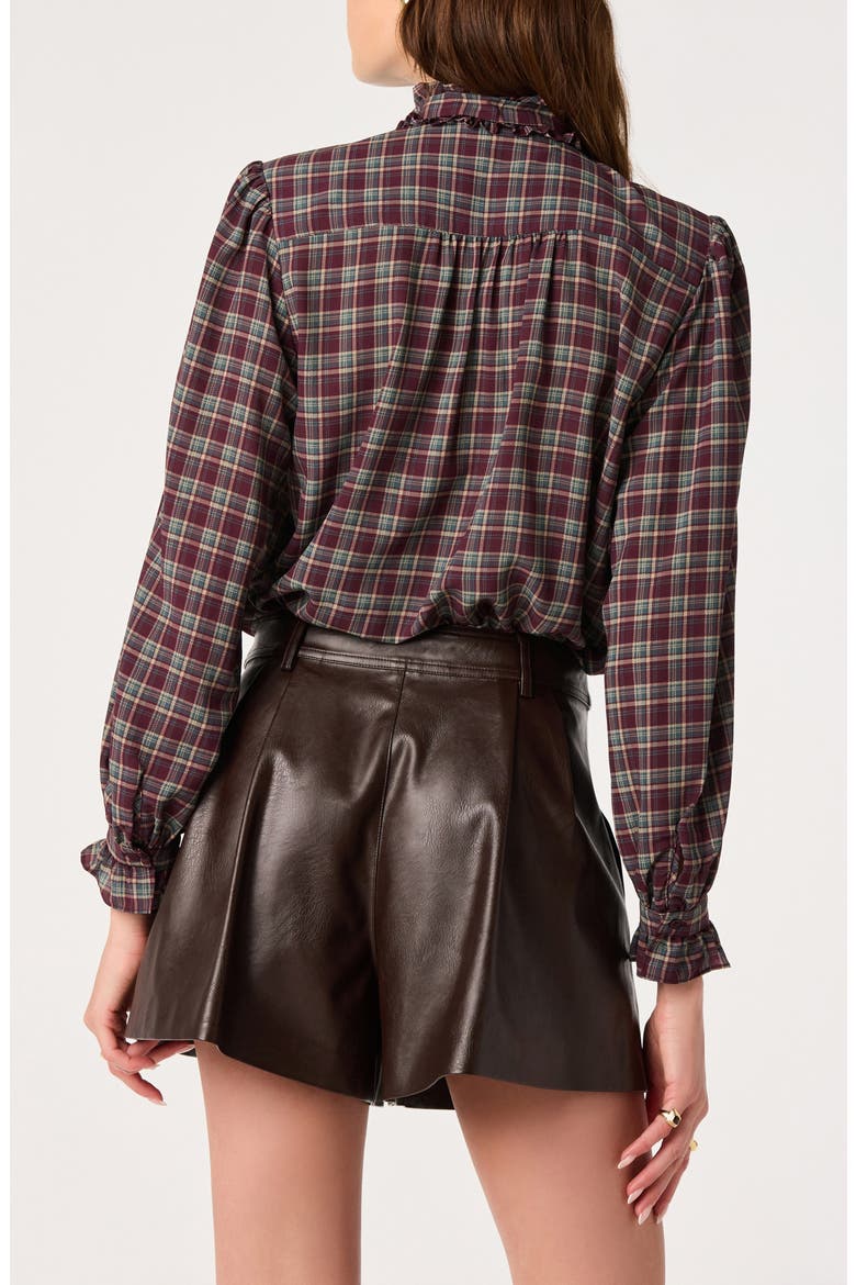 Alyssa Plaid Tie Neck Top, Alternate, color, EGGPLANT PLAID