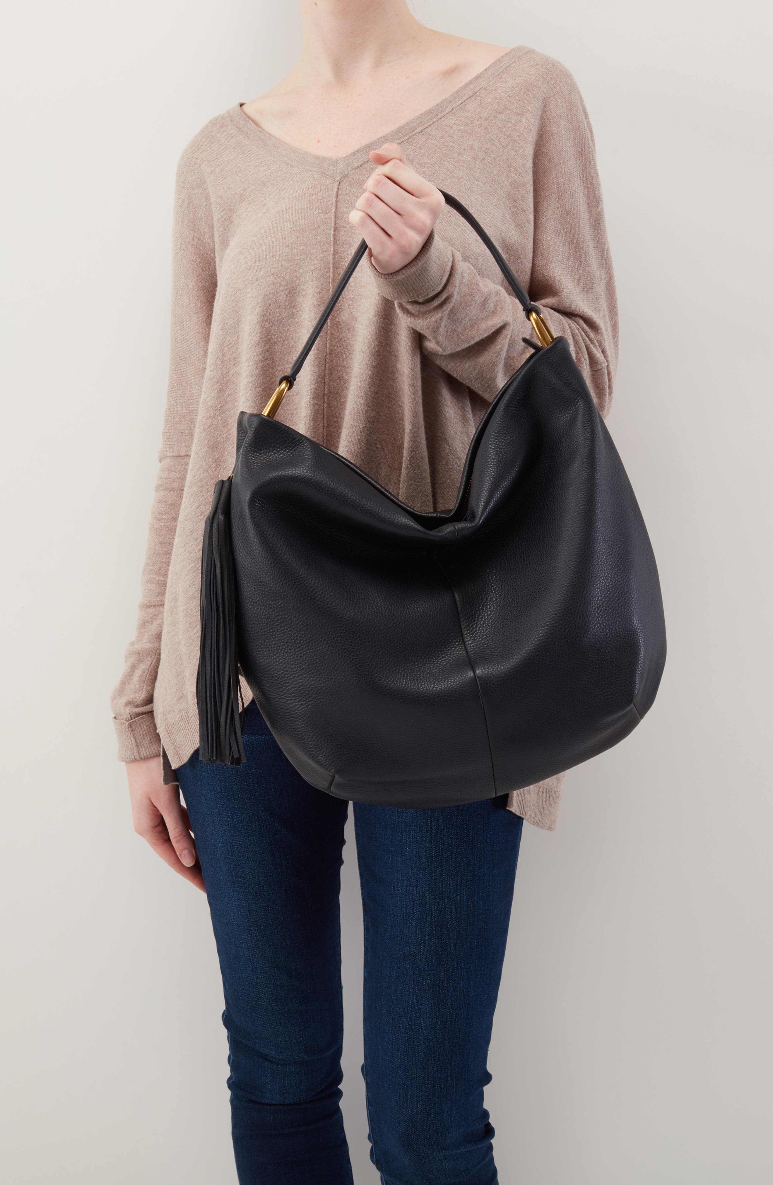 Meridian Leather Hobo, Alternate, color, BLACK