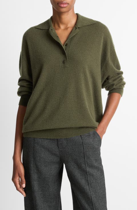 Cashmere & Silk Polo Sweater