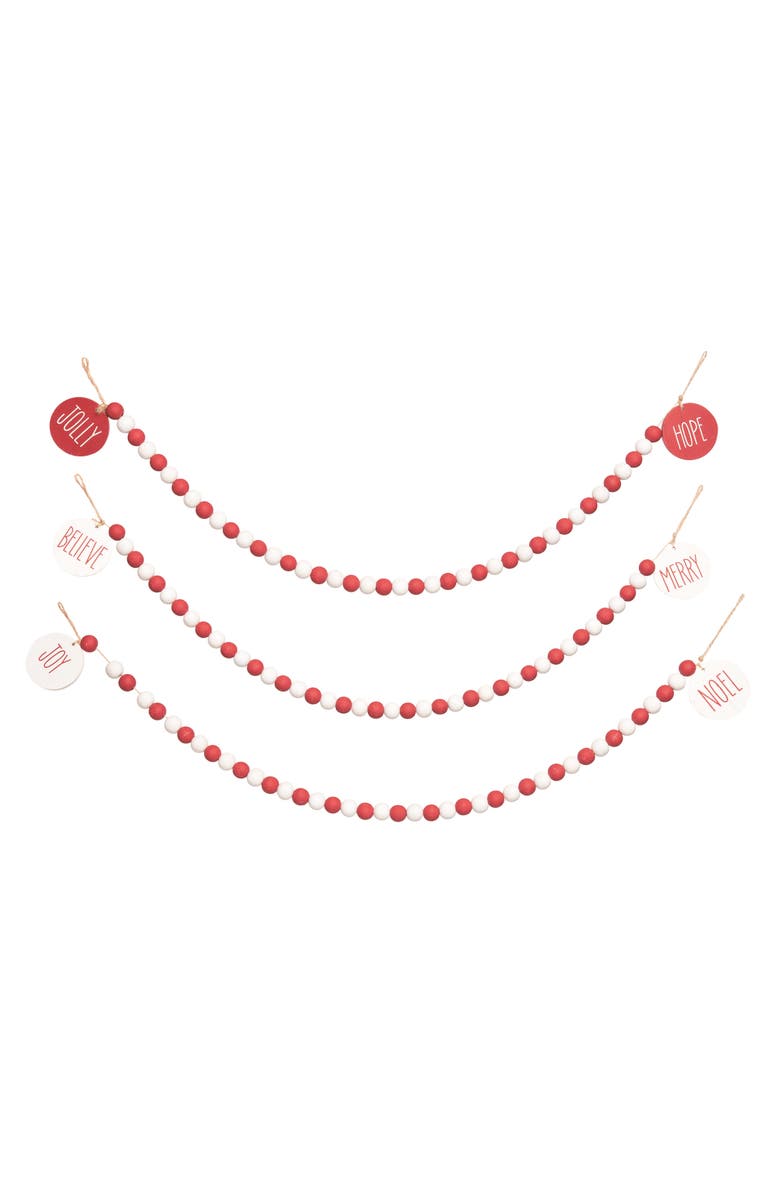 Transpac Wood Beaded Merry Garland Decor Set of Christmas Decorations, Main, color, 