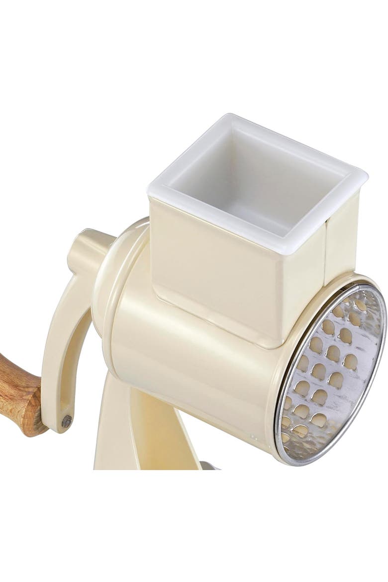 Classic Drum Grater with Suction Base, 2 Grating Drums, Pestle, and Vegetable Cutter, Alternate, color, Cream