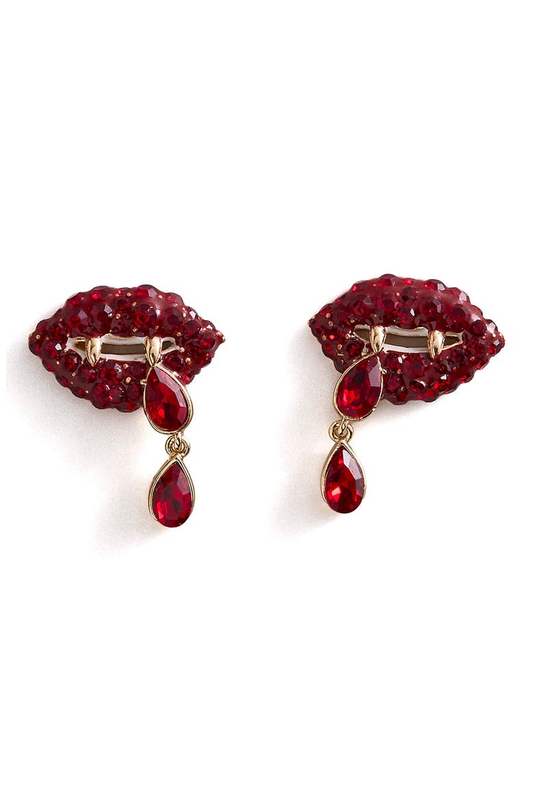 Bite Back Vampire Drop Earrings, Main, color, RED