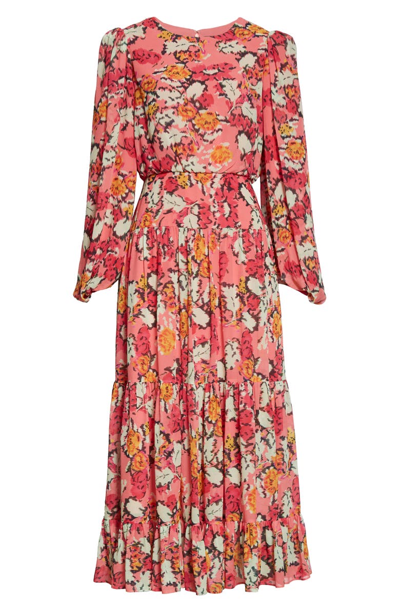 SALONI Isabel Floral Long Sleeve Silk Maxi Dress, Alternate, color,