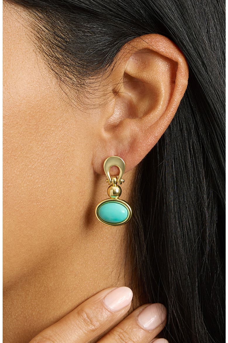 Oval Simulated Turquoise Drop Earrings, Alternate, color, GOLD