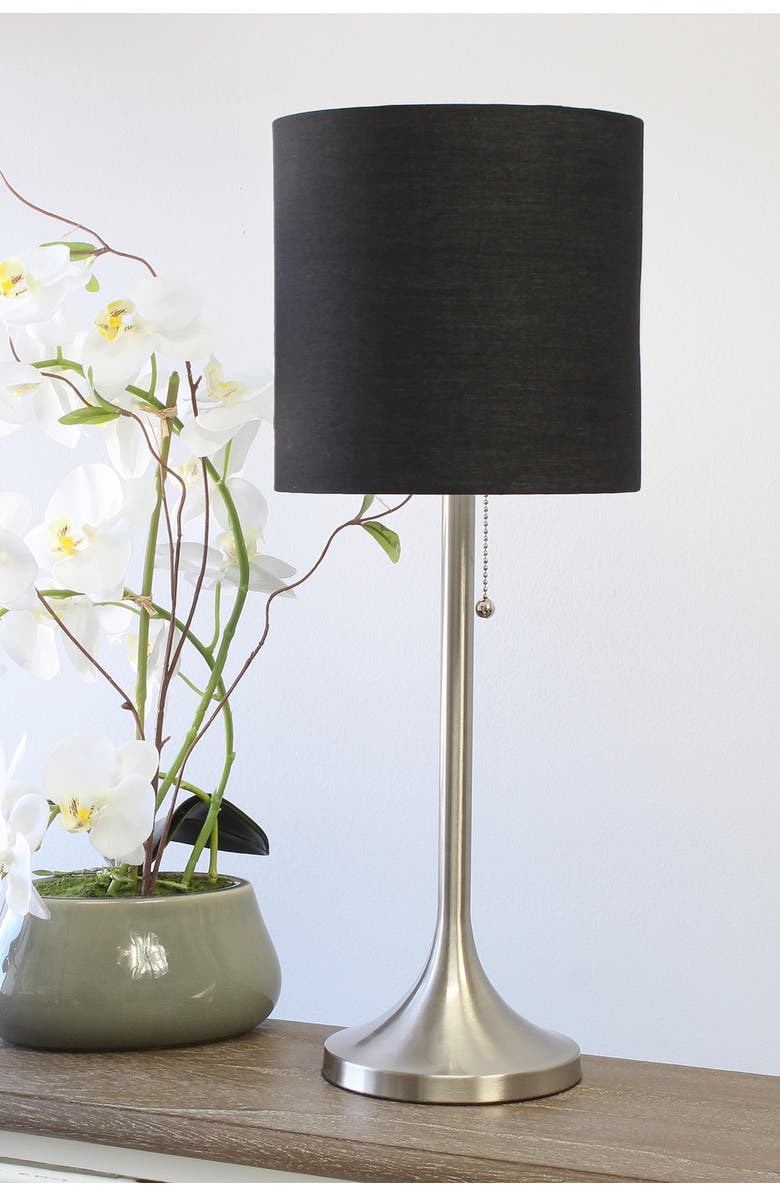 LALIA HOME Brushed Nickel Tapered Table Lamp with Black Fabric Drum Shade, Alternate, color,
