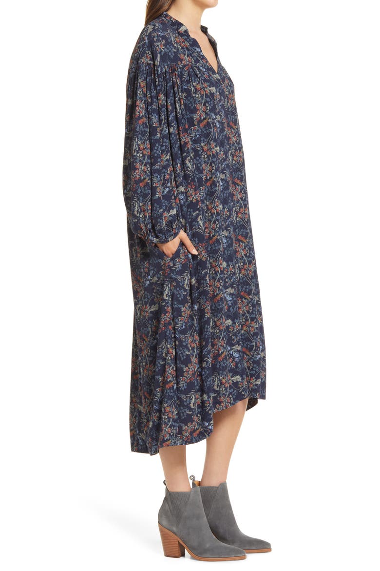 Floral Long Sleeve Woven Midi Dress, Alternate, color, NAVY BLAZER CONVO FLORAL
