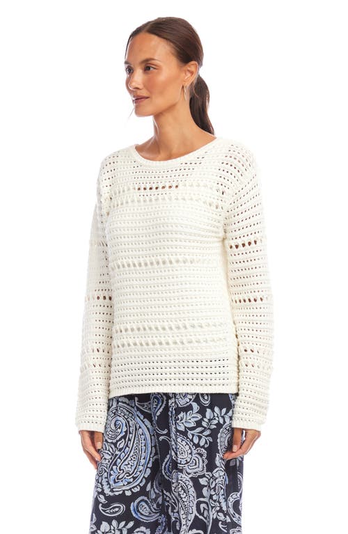 Shop Karen Kane Open Stitch Boat Neck Cotton Sweater In Off White