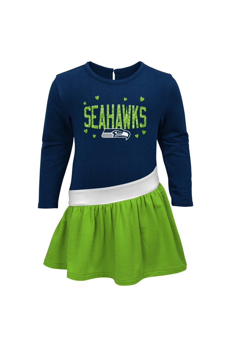 Girls Infant College Navy/Neon Green Seattle Seahawks Heart to Heart Jersey Tri-Blend Dress, Alternate, color, Navy