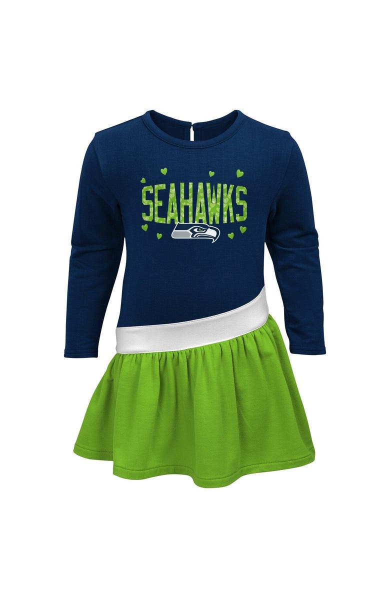 Outerstuff Girls Infant College Navy/Neon Green Seattle Seahawks Heart to Heart Jersey Tri-Blend Dress, Alternate, color, 