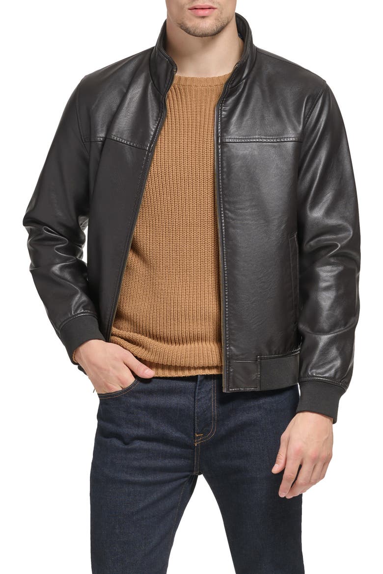 Faux Leather Bomber Jacket, Main, color, BLACK