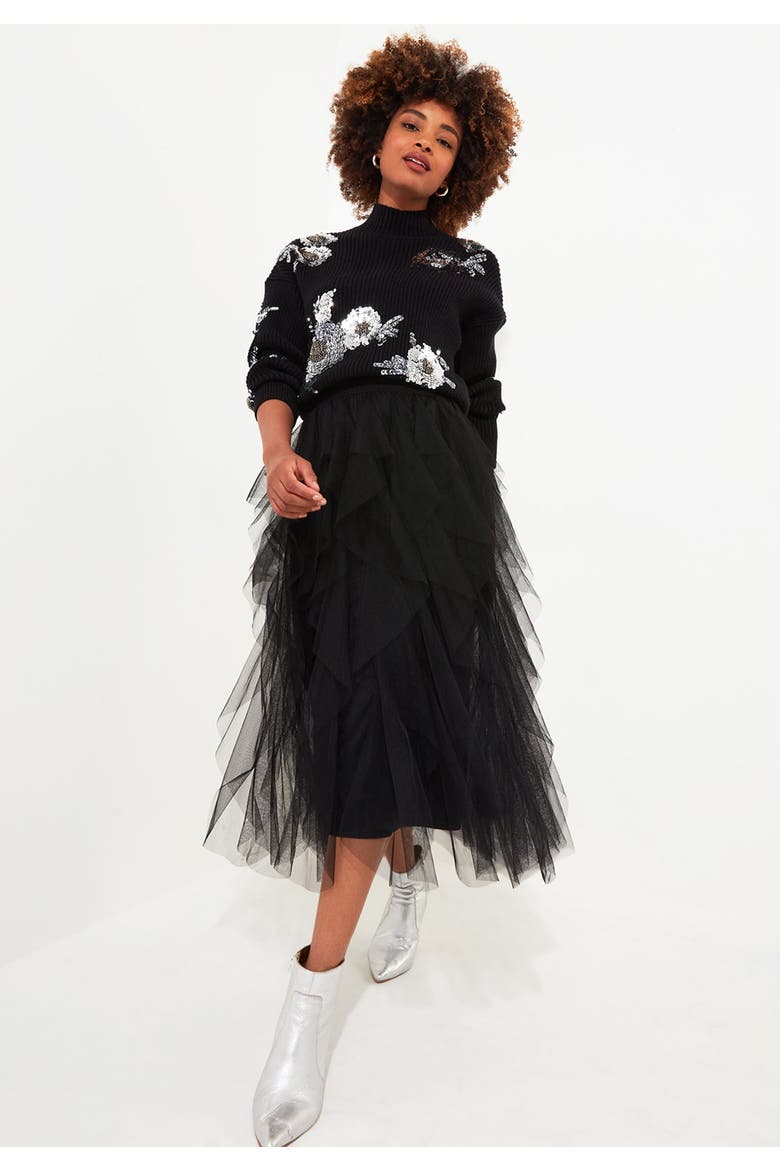 Tulle Midi Skirt, Main, color, BLACK