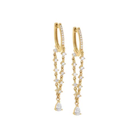 Diamond Double Strand Tennis Huggie Earring 14K