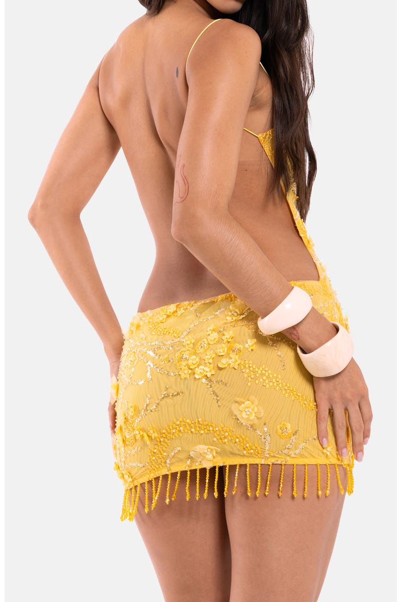 Beaded Mesh Mirage Minidress, Alternate, color, YELLOW