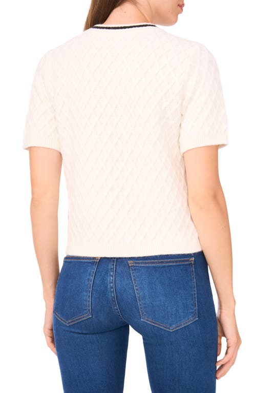 Halogenr Halogen(r) Diamond Stitch Short Sleeve Sweater In White