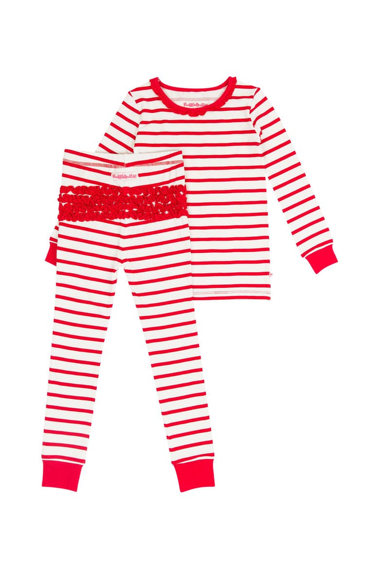 Modal Blend Toddler Girls Ruffle Long Sleeve Pajama Set, Main, color, Red & White Stripe