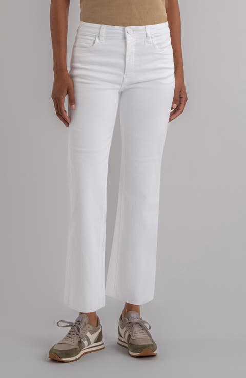 Kelsey High Waist Raw Hem Ankle Flare Leg Jeans (Optic White)