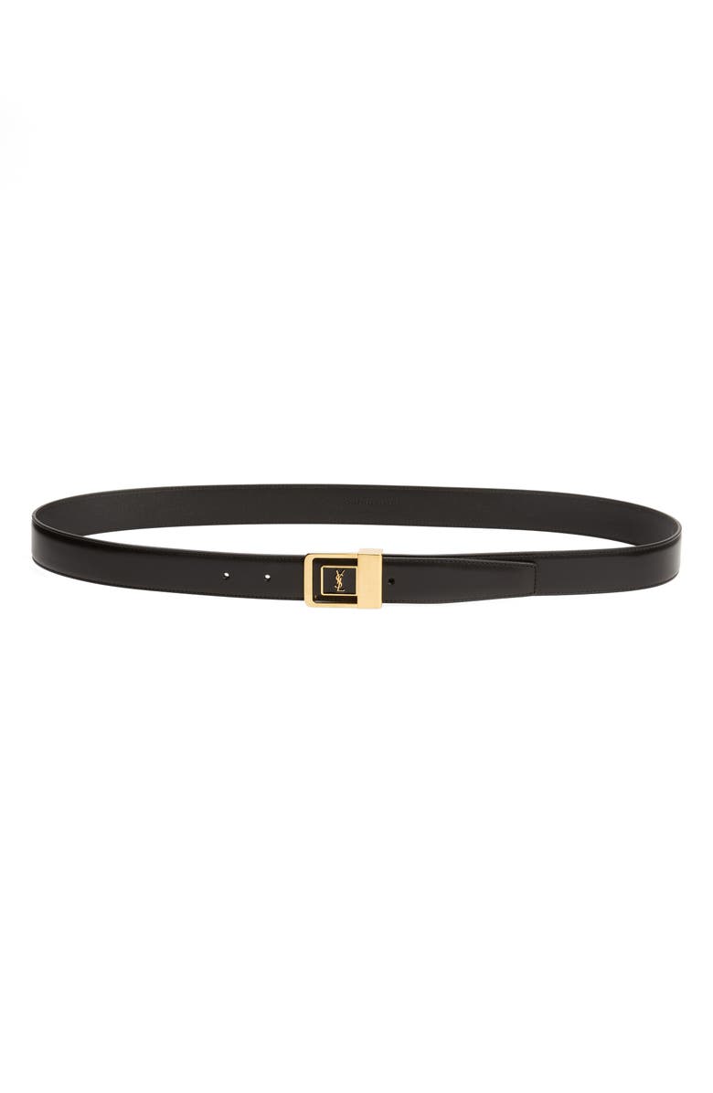 Saint Laurent Monogram Buckle Leather Belt, Main, color, Nero/ Nero