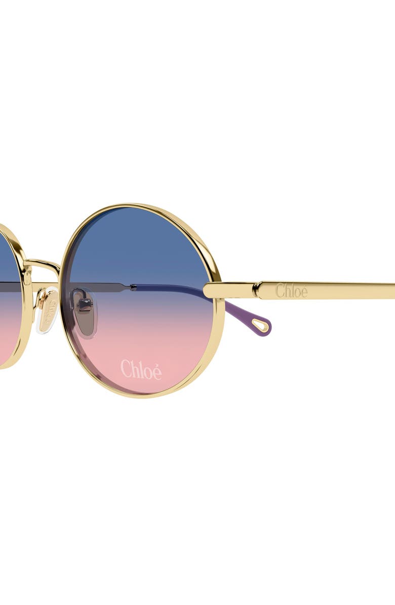 Chloé 55mm Gradient Round Sunglasses, Alternate, color, Gold/ Blue Lens