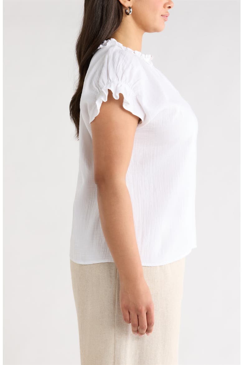 Ruffle Accent Cotton Gauze Top, Alternate, color, WHITE