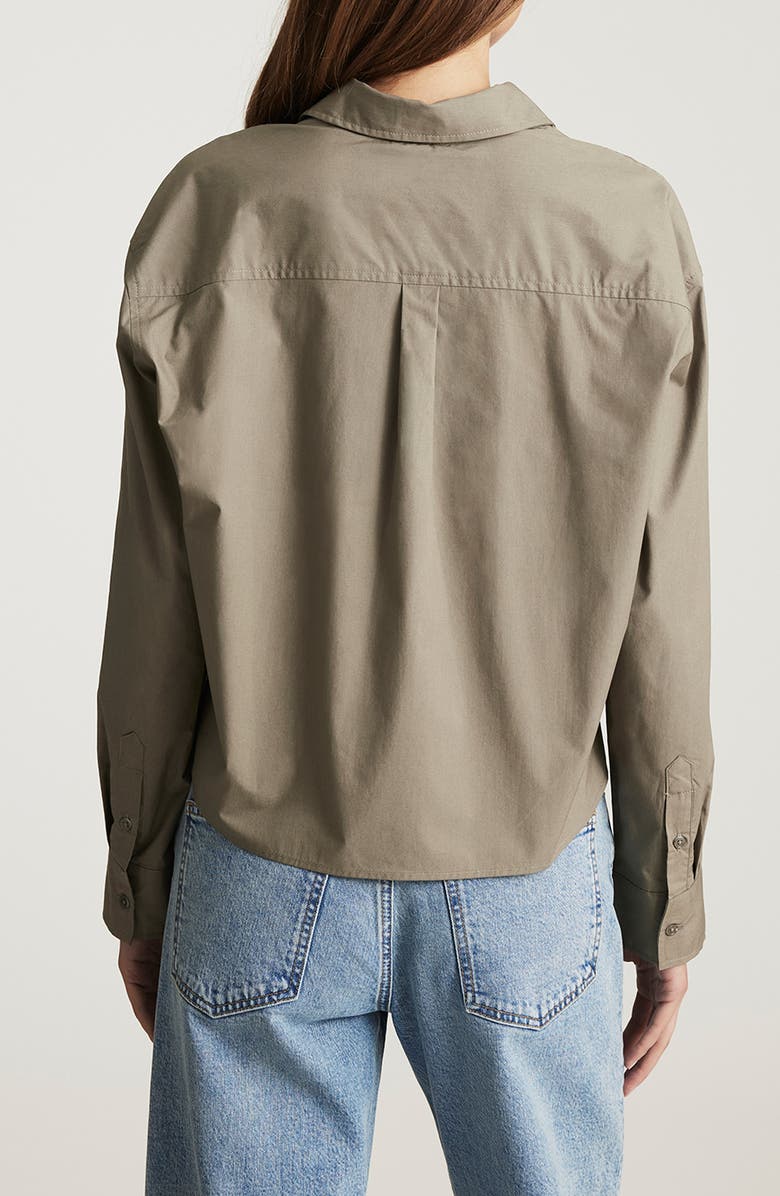 Mavi Jeans Crop Cotton Button-Up Shirt, Alternate, color, Khaki