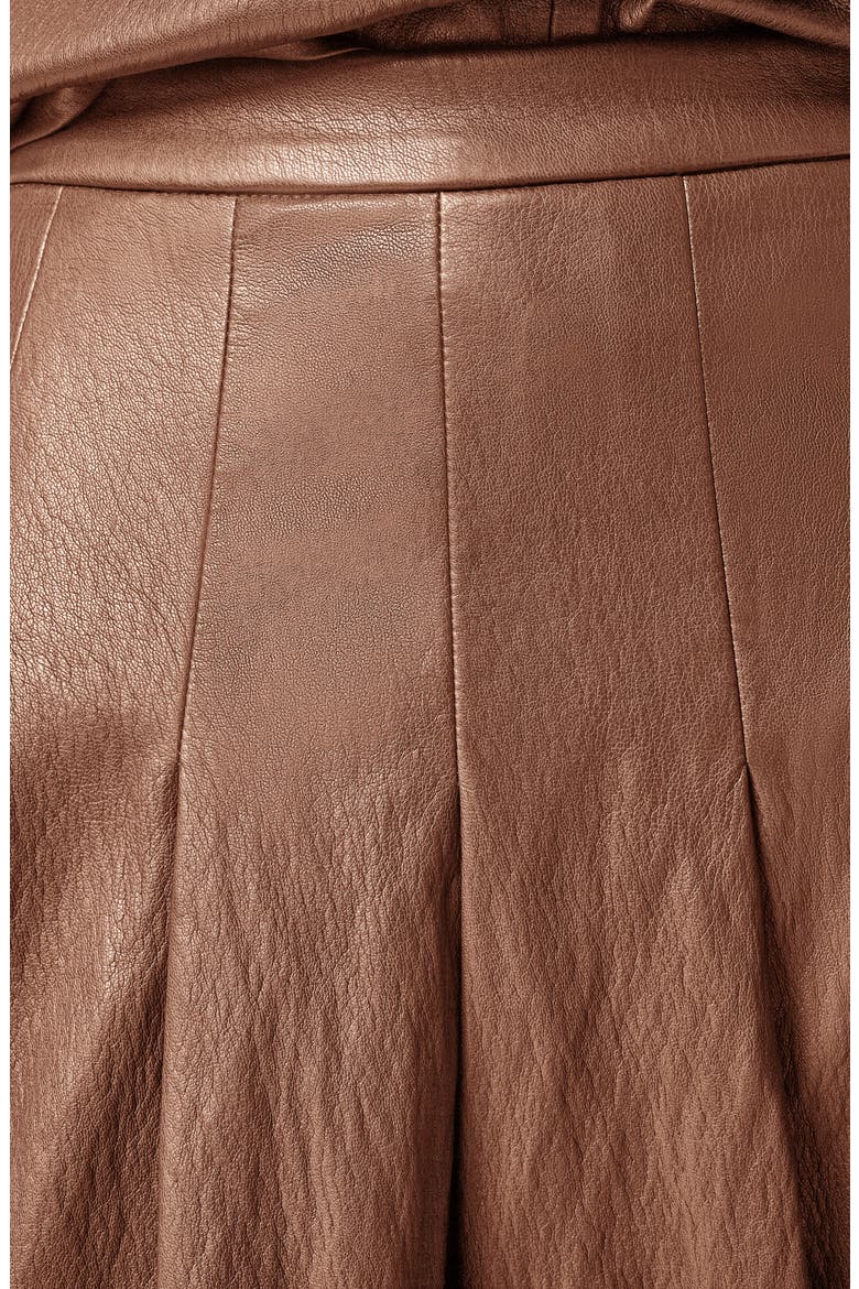 Pleated Faux Leather Midi Skirt, Alternate, color, CAMEL