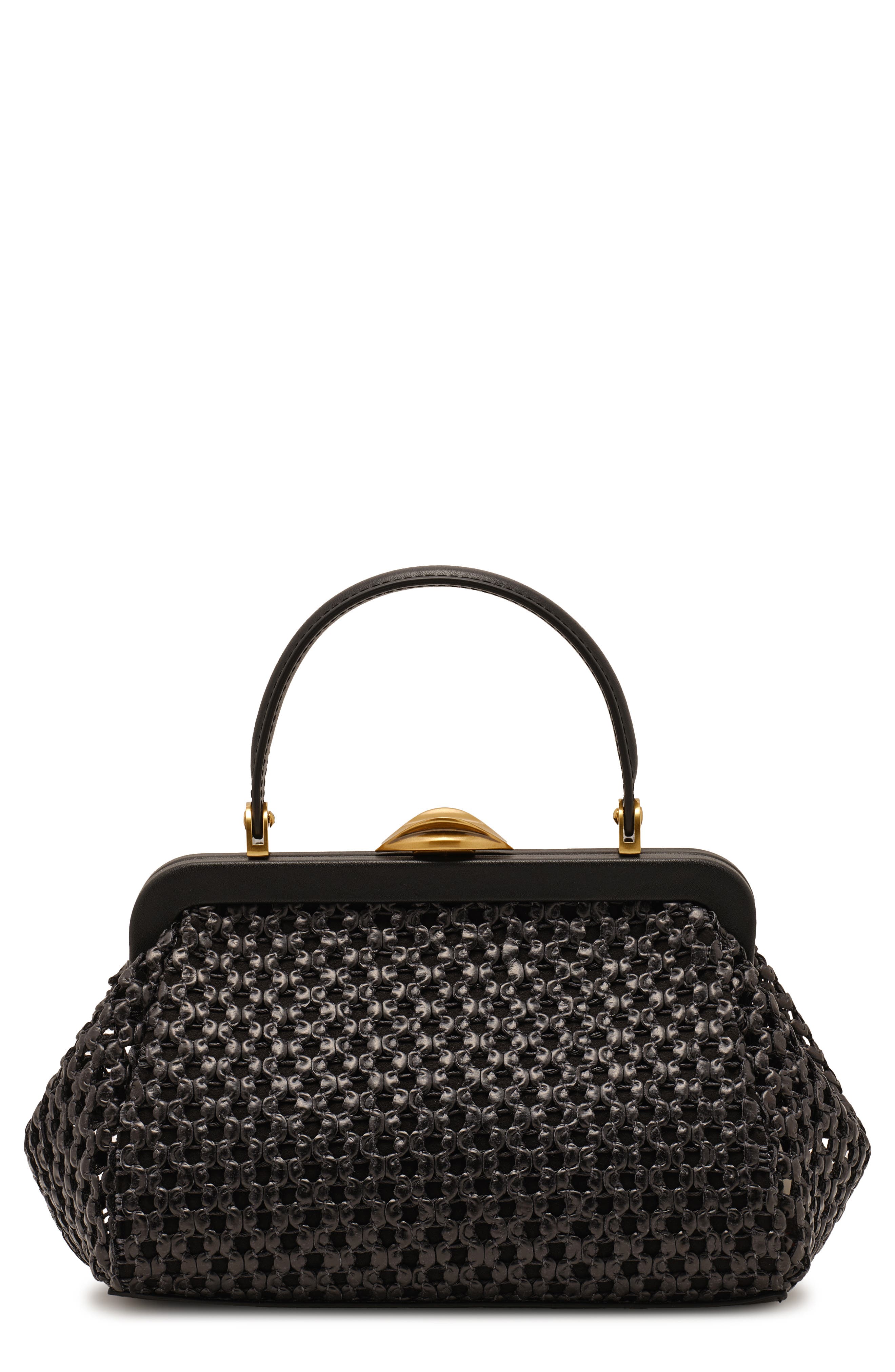 Cult Gaia Zuma Woven Frame Top Handle Bag, Main, color, Black