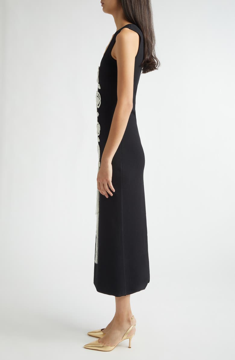 Lela Rose Peony Crochet Appliqué Milano Stitch Sweater Dress, Alternate, color, Black
