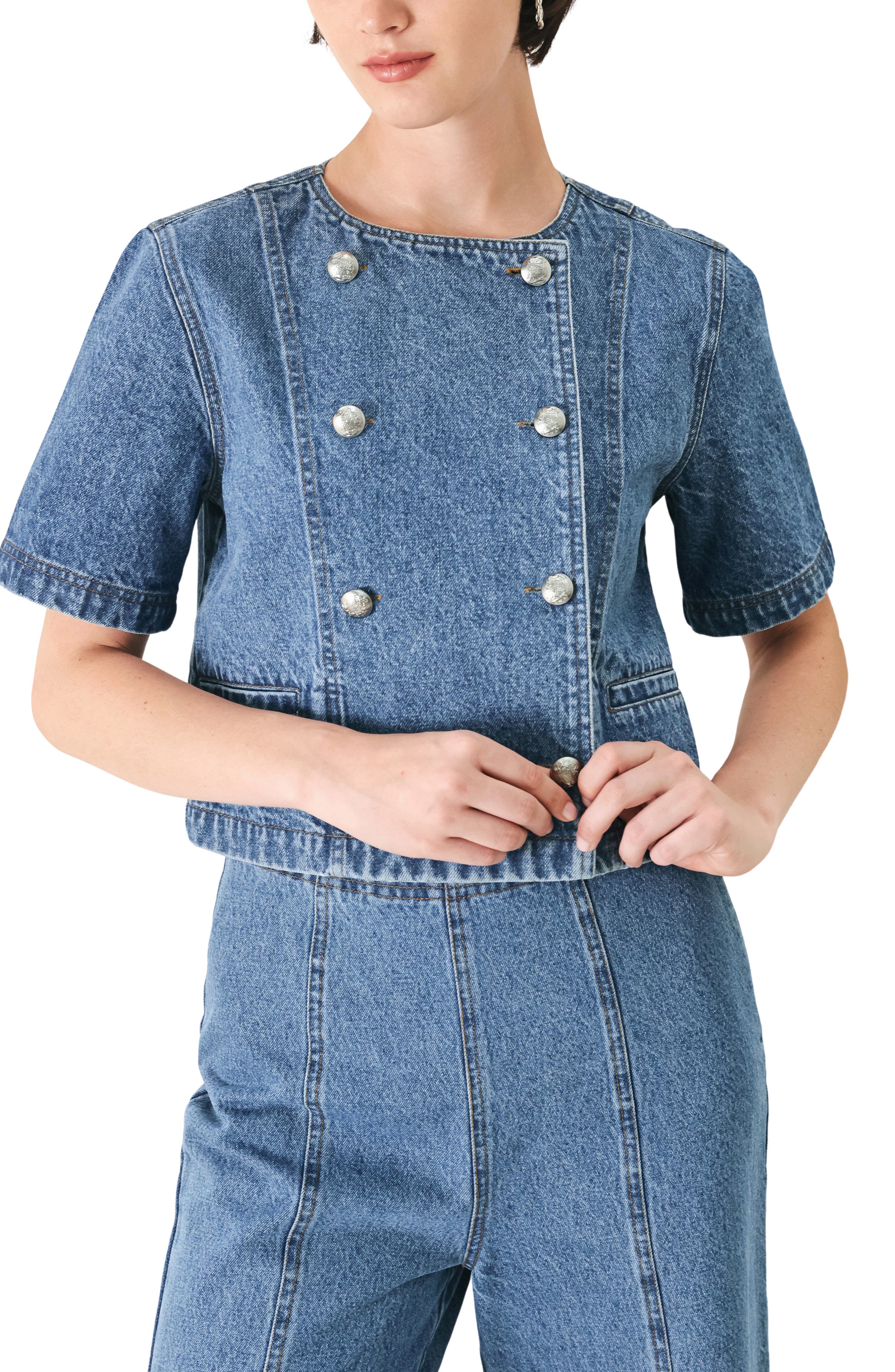 FREEMARKET Cotton Denim Buttoned Crop Top