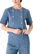 FREEMARKET Cotton Denim Buttoned Crop Top