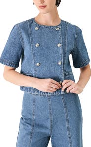 FREEMARKET Cotton Denim Buttoned Crop Top