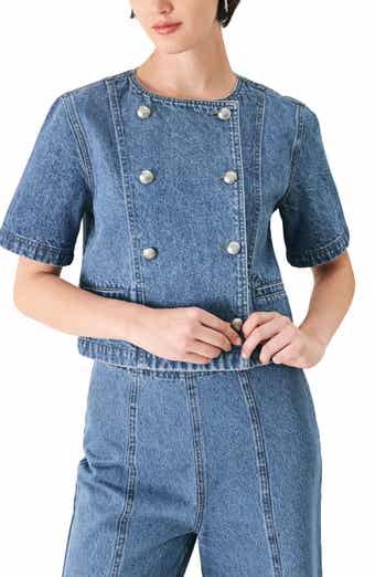Cotton Denim Buttoned Crop Top