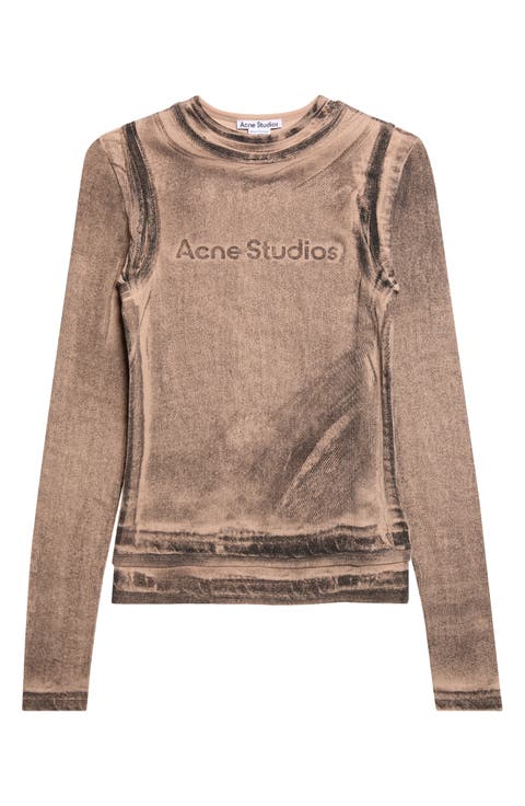 Elga Fitted Double Layered Garment Print Long Sleeve T-Shirt