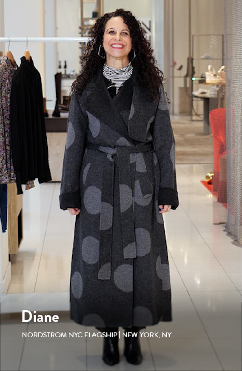 Oversized Belted Polka Dot Wool Blend Coat, sales video thumbnail