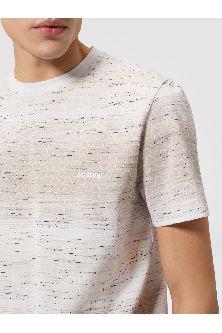 Crew-neck Cotton T-shirt With Jacquard Greek Motif, Alternate, color, Beige& White