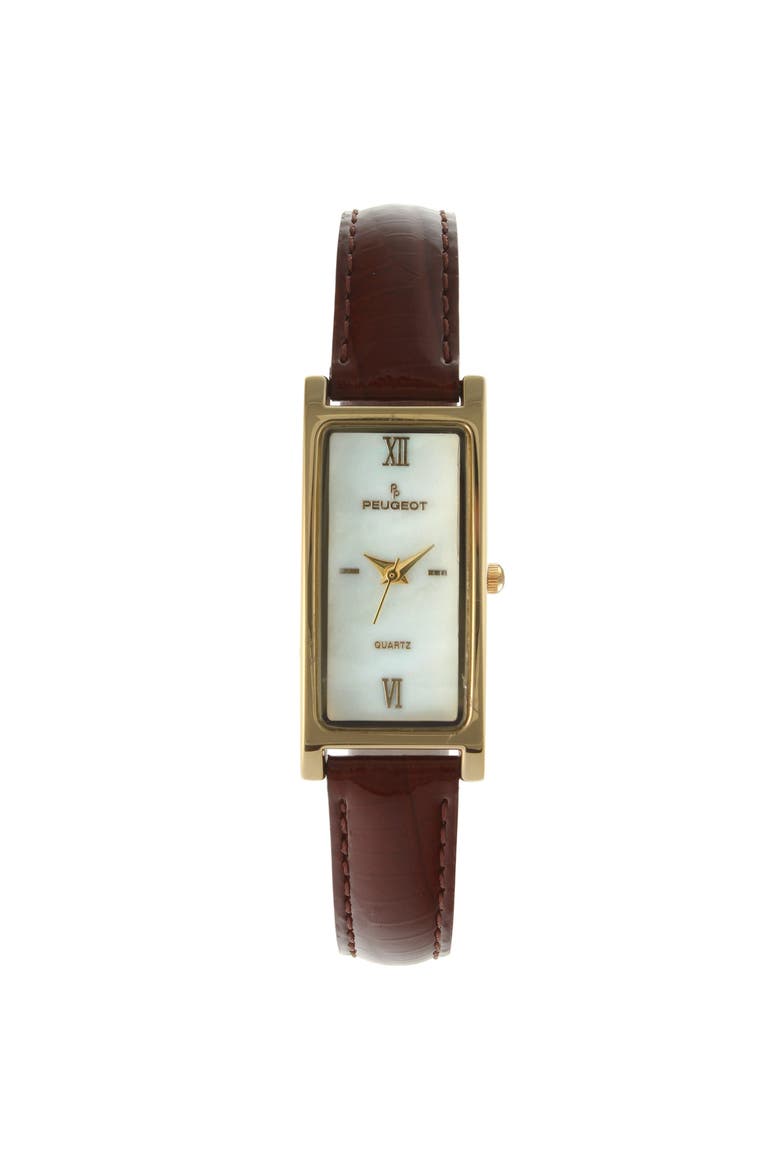 Everyday Rectangular Glossy Leather Watch- 35x18MM, Main, color, Brown