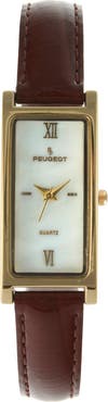 Peugeot Everyday Rectangular Glossy Leather Watch- 35x18MM