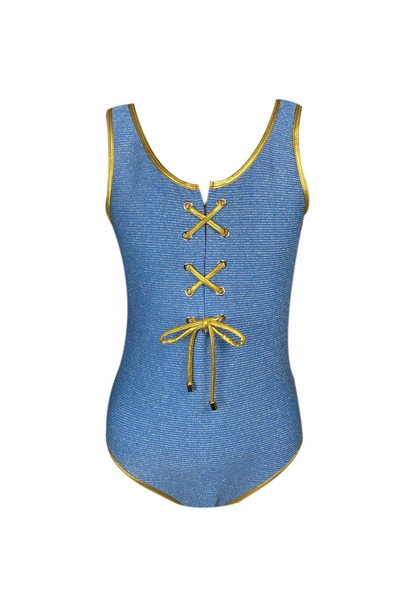 Kids' Casual Eyelet Detail One-Piece Swimsuit, Main, color, Blue