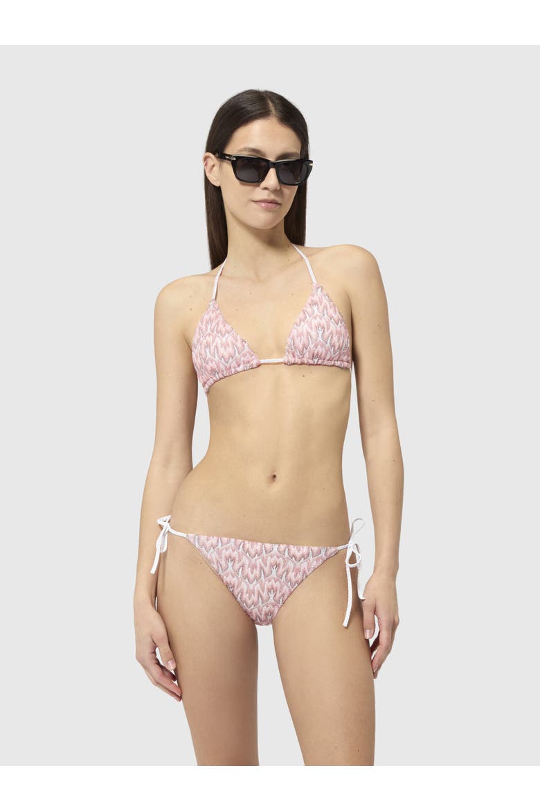 Triangle Bikini In Viscose Lamé With Foliage Motif, Alternate, color, Multicoloured