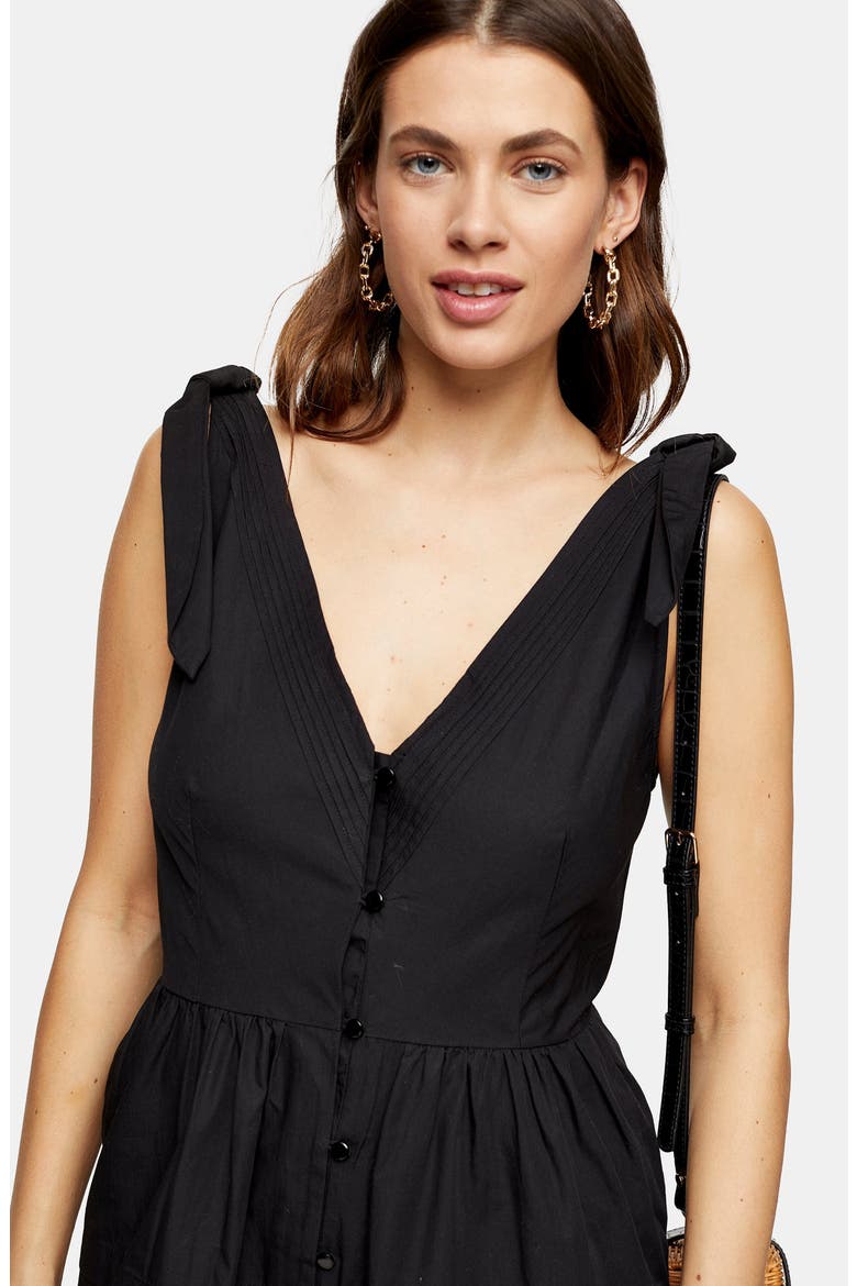 Pintuck Sleeveless Button Minidress, Alternate, color, BLACK