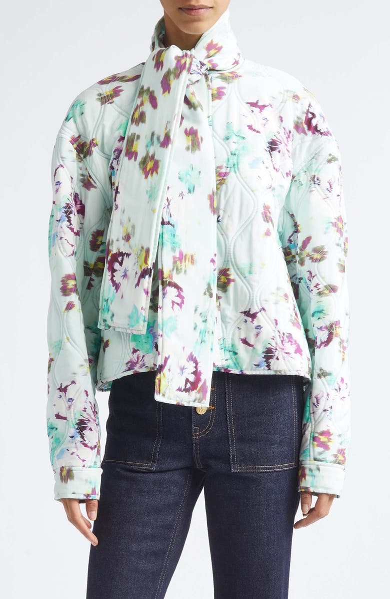 Ulla Johnson Lilith Quilted Silk Jacket with Removable Scarf, Main, color, Oasis