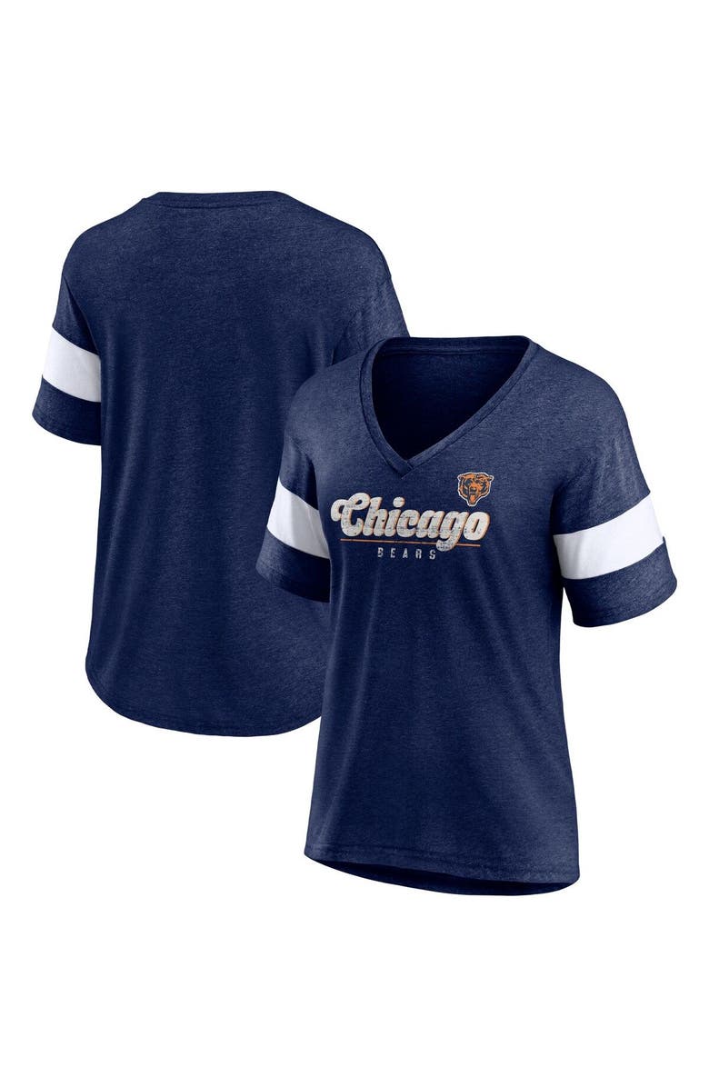 FANATICS Women's Fanatics Branded Heather Navy Chicago Bears Give It All Half-Sleeve Tri-Blend V-Neck T-Shirt, Main, color, 