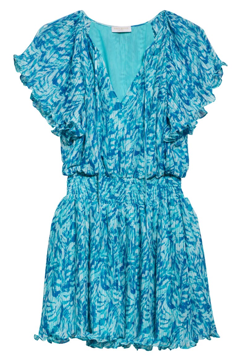 Felicia Plissé Flutter Sleeve Minidress, Alternate, color, BEACH BLUE TULUM