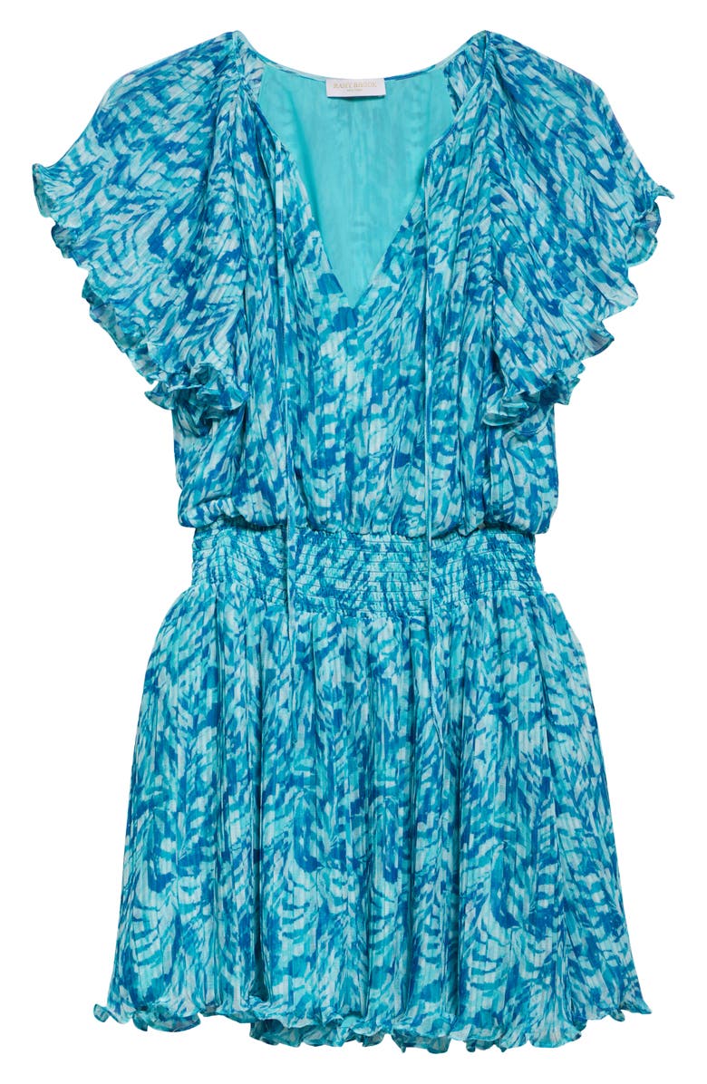Ramy Brook Felicia Plissé Flutter Sleeve Minidress, Alternate, color, Beach Blue Tulum