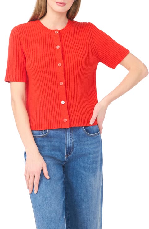 Ribbed Short Sleeve Cardigan