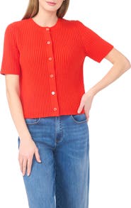 Halogen® Ribbed Short Sleeve Cardigan