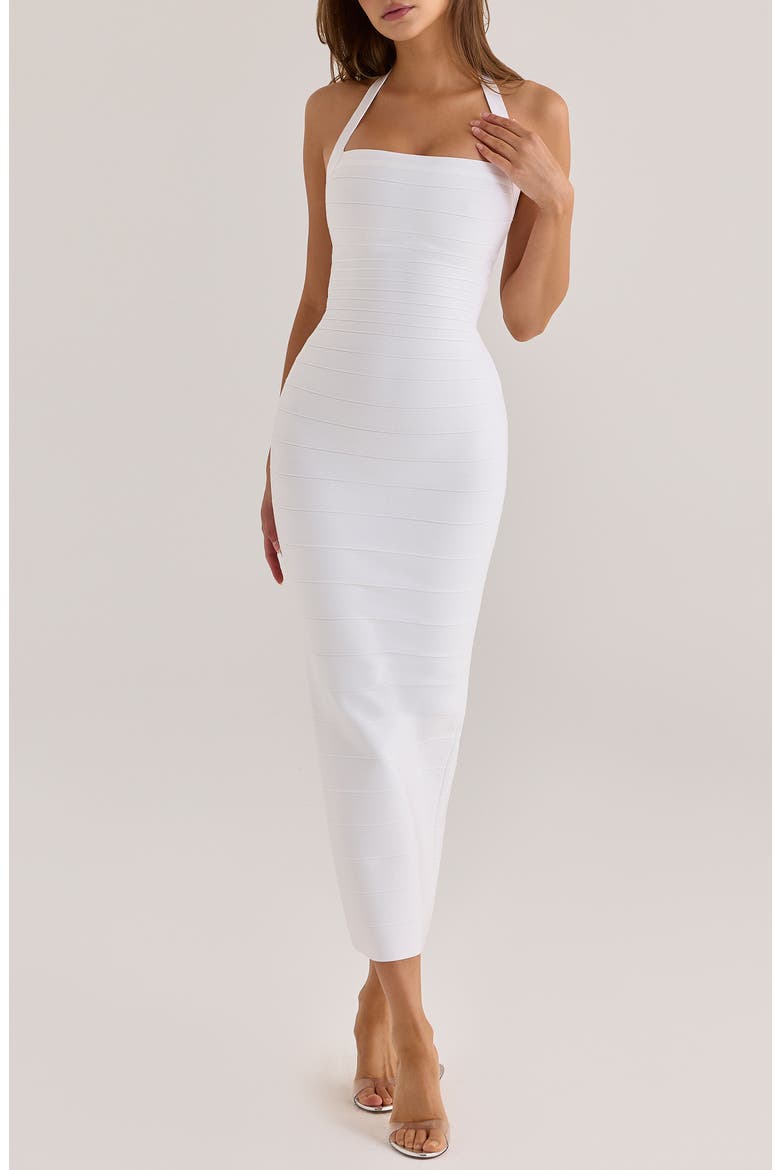 The Silhouette Halter Neck Bandage Midi Dress, Alternate, color, WHITE