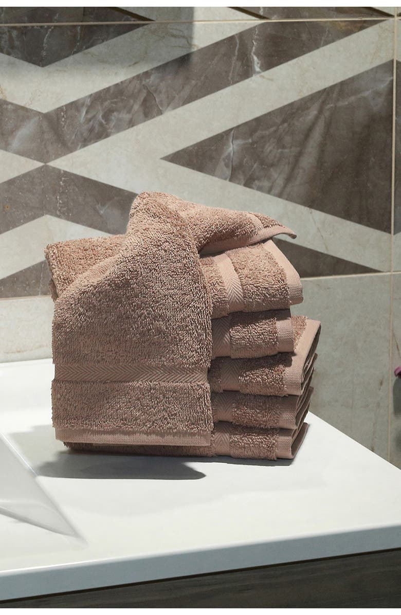 Linum Home Textiles Turkish Cotton Washcloth - Set of 6, Alternate, color, Latte