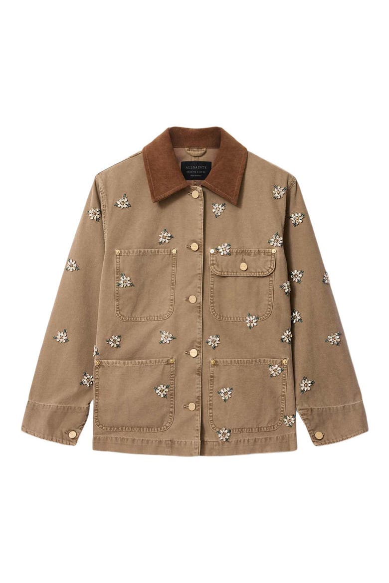 Bex Embroidered Detail Denim Jacket, Alternate, color, VINTAGE SAND BROWN