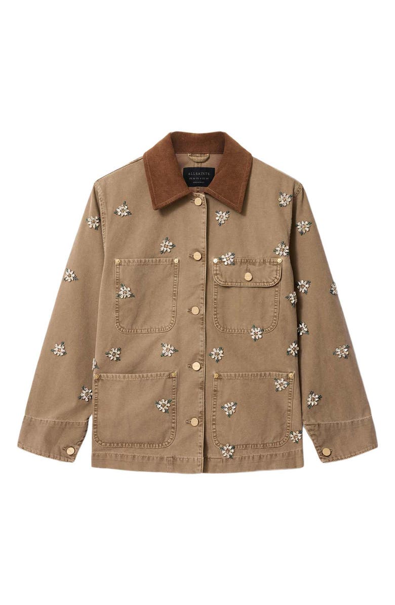 AllSaints Bex Embroidered Detail Denim Jacket, Alternate, color, Vintage Sand Brown